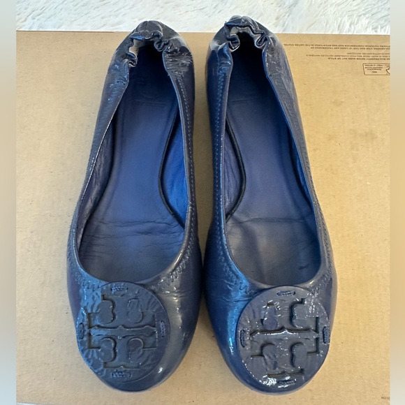 Tory Burch Shoes - Tory Burch Reva Blue Leather Ballerina Flats Size: 9